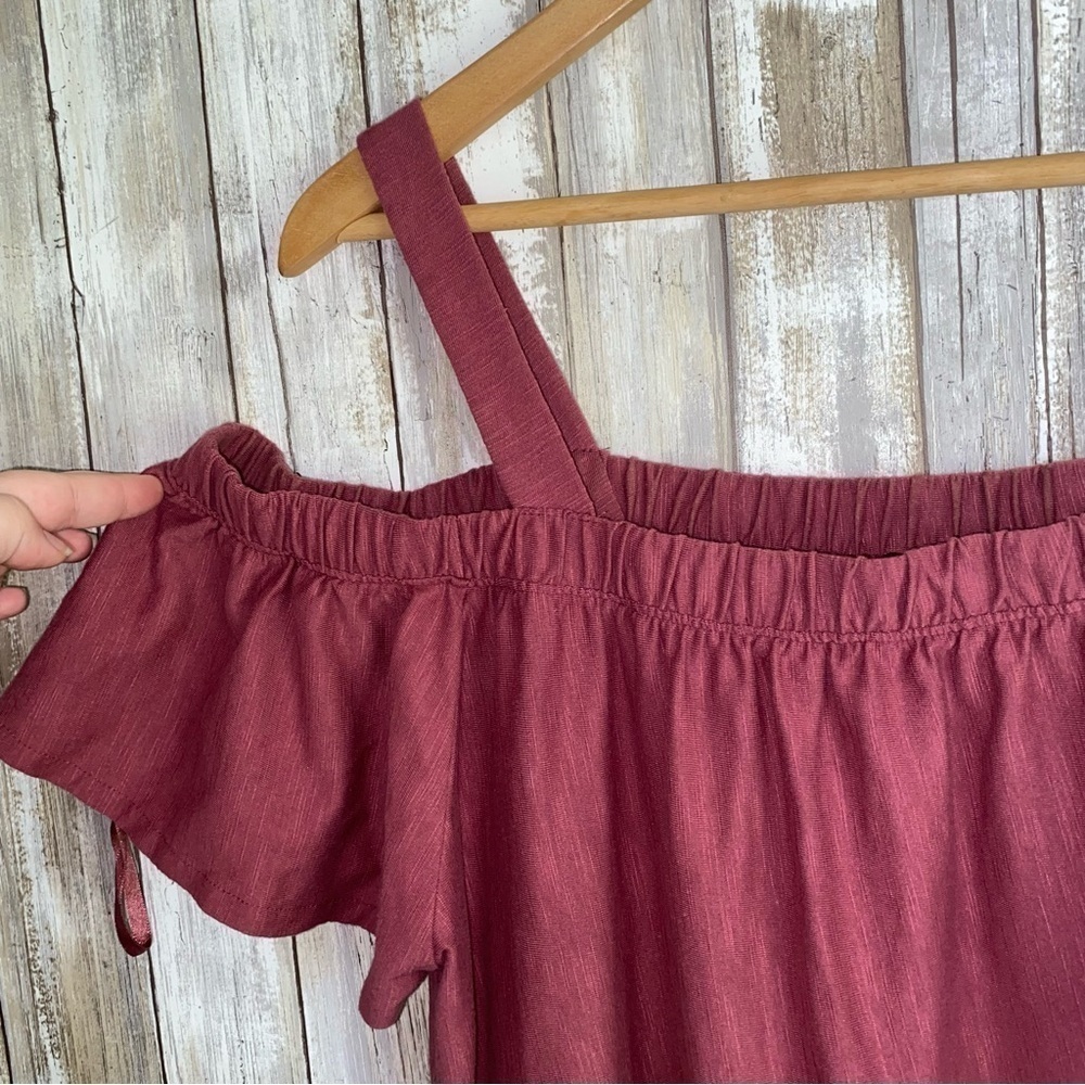 Lane Bryant Red Open Shoulder Long Lace Bottom Blouse - Picture 2 of 5